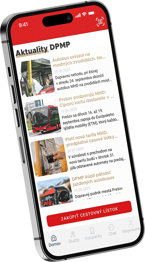 Ukážka aplikácie Prešov Online na mobilnom telefóne
